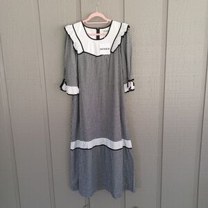 Batsheva Flutter House Midi Dress Size L Women Prairie Black and White Gingham